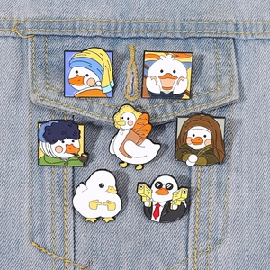 Broches en Émail Canard Peinture Célèbre Van Gogh Mona Lisa Le Cri Fille À La Künstliche Perle Dessin Animé Broche en Alliage Badge