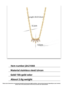 Detailed view of 18k gold plated stainless steel necklace with marquise zircon pendant