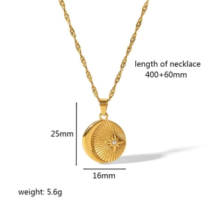 18K gold plated stainless steel sunburst moon necklace with zircon pendant and chain