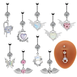 Belly Button Rings Alloy Cubic Zirconia Heart Wings Butterfly Star Moon Navel Piercing Jewelry For Women Gothic Y2K Style