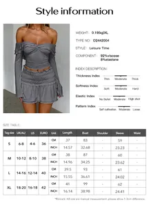 Size chart and fabric details for solid color Y2K long sleeve cropped T-shirt top