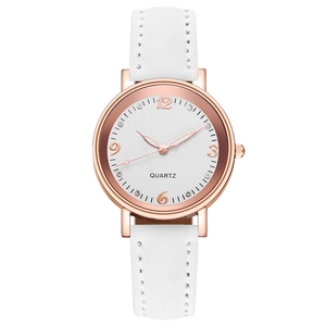 Elegant women's luminous quartz watch with rose gold case and white leather strap
