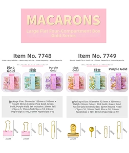 Detail view of macaron colored stationery set with binder clips and paper clips dimensions