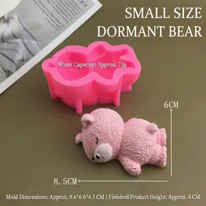 Detailed view of pink sleeping bear silicone mold with specific size and volume dimensions
