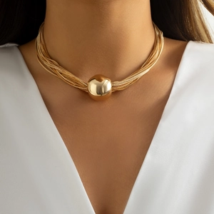 Multi Layer Necklace Layered Choker With Large Ball Spherical Pendant Iron Chain Resin Punk Jewelry For Women