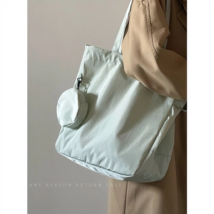 Large Capacity Nylon Tote Bag With Small Round Pouch Lightweight Casual Shoulder Handbag For Women Travel Commute