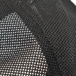 Macro detail of breathable black hexagonal honeycomb mesh fabric on a baseball cap
