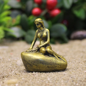 Escultura Sirena Miniatura Figurita Resina Hija Del Mar Estilo Bronce Antiguo Mármol Decoración Jardín Escritorio Micro Paisaje
