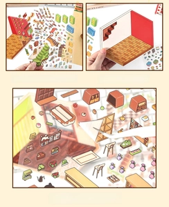 Detailed close-up view of 2.5D scenery stickers showing the thick white ink process