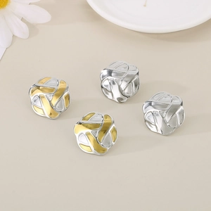 Irregular woven geometric stud earrings in silver and two-tone gold finishes