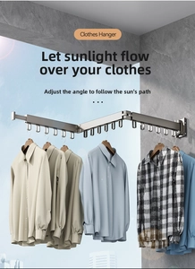 Space-saving folding wall-mounted clothes drying rack with hooks for balcony use