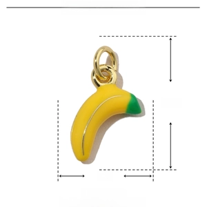 Banana shape copper enamel jewelry pendant with size specs 17mm x 8mm and 0.7g weight