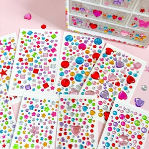 Colorful heart and star shaped gemstone stickers for kids' DIY craft decoration