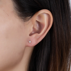 Three-stone S925 sterling silver flower stud earrings with sparkling round cubic zirconia