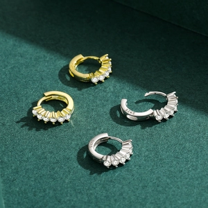 Minimalist S925 sterling silver hoop earrings with cubic zirconia in gold and silver