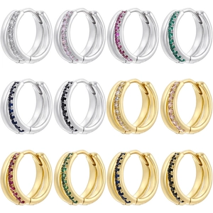 Double Ring Huggie Hoop Earrings Copper Inlaid Zircon Colorful Stones Luxury Fashion Jewelry For Women