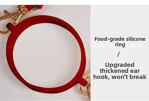 Macro detail of red food-grade silicone ring with upgraded thickened ear hanging loops