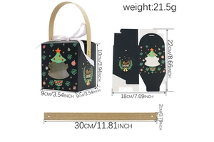 Detailed size chart for Christmas tree gift box with dimensions in CM and INCH