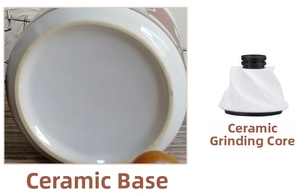 Detail view of the durable ceramic base and spiral grinding core for manual coffee mills