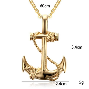Men's golden anchor pendant necklace with 60cm chain, nautical fashion jewelry style