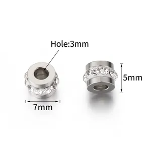 7mm stainless steel spacer bead with sparkling rhinestones and 3mm hole for DIY jewelry