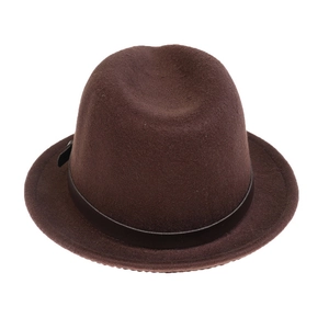 Detail of classic brown wool felt fedora hat featuring a stylish dark brown band