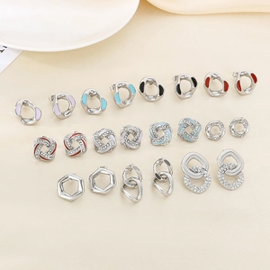 Elegant stainless steel square earrings with colorful enamel and sparkling rhinestones