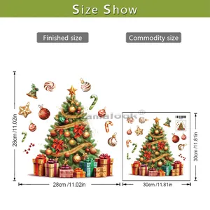 Waterproof Christmas tree toilet sticker size chart showing 30x30cm sheet and 28x28cm layout
