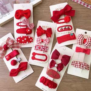 Red Hair Clips Cloth Knitted Bow Flower Fruit New Year Festival Sweet Hairpins Accessories For Girls