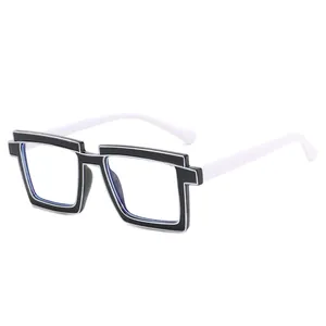 Square TR90 anti-blue light glasses with black frames and white temples in 45-degree view