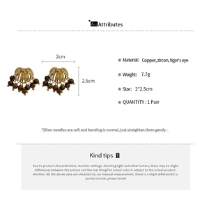 Detailed size chart for gold plated zircon and brown tiger eye stone earrings