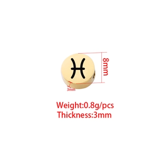 Minimalist gold stainless steel 8mm Pisces zodiac pendant with size and weight specs