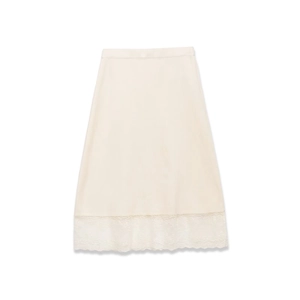 Gonna Midi In Maglia Da Donna Con Orlo In Pizzo Perlato Vita Elastica Tinta Unita Elegante Chic