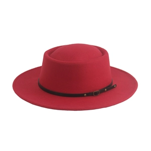 Classic red wool felt jazz fedora hat with black belt buckle for men and women