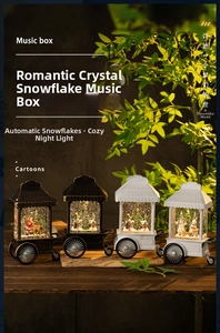 Retro Christmas snow globe cart with automatic snow, warm LED night light and Santa scene