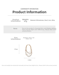 Detailed spec chart of multi-layer flower necklace with pearls and crystal rhinestones