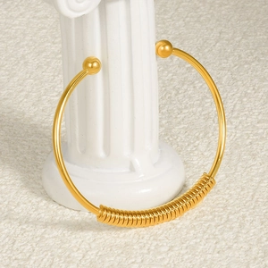 Adjustable 18k gold plated stainless steel C-shape cuff bracelet with spiral texture