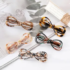Acetate Bow Hair Clip Tortoiseshell Marble Pattern Vintage French Style Duckbill Side Clip Fashion Accessory Women