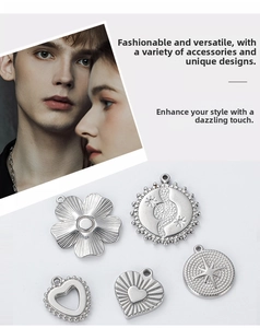 Detail of silver stainless steel heart and star charms for DIY jewelry making
