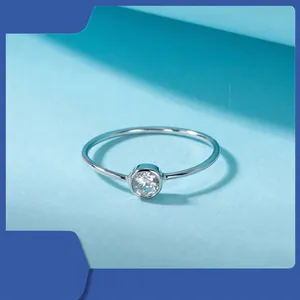 Minimalist S925 sterling silver bubble ring with bezel-set round diamond in silver finish