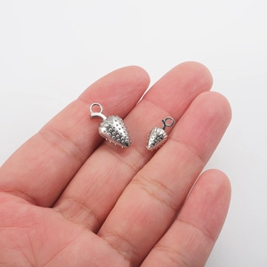 Polished silver strawberry pendants in two sizes for DIY necklace and bracelet crafts