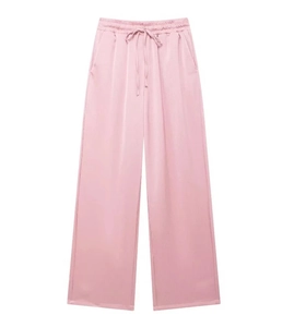 Rosa Weite Freizeithose mit Kordelzug an der Taille und feiner vertikaler Streifenstruktur