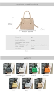 Detailed size chart and specifications for the quilted rhomboid crossbody shoulder bag