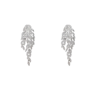 Silver leaf tassel earrings featuring zircon inlay and elegant multi-layered drop design