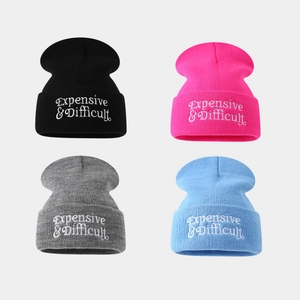 Bonnet Beanie Acrylique Tricot Chaud Hiver Streetwear Hip Hop Broderie De Lettres Pour Hommes Femmes