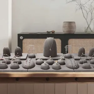 High-End Gray Microfiber Jewelry Display Stand Necklace Bust Ring Holder Earring Organizer Showcase Props Multi-Functional