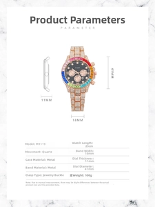 Tabella dettagliata delle taglie per orologio di lusso oro rosa con cristalli e quadrante 41mm