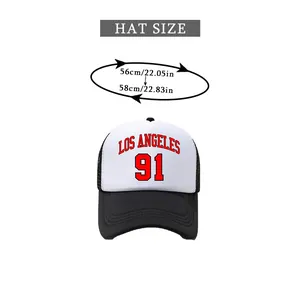Size guide for LOS ANGELES 91 trucker hat showing head circumference measurement 56-58cm