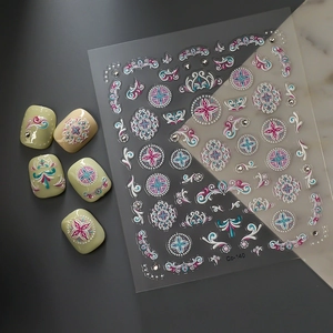 Bohemian 5D embossed nail art stickers with mandala floral patterns and jewelry accents