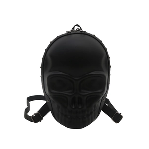 3D gothic skull backpack in black hard-shell design with adjustable straps and zipper